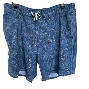 Johnnie-O Blue Leaf Print Bongo Swim Trunks Mens XXL Lined Beach Board Shorts